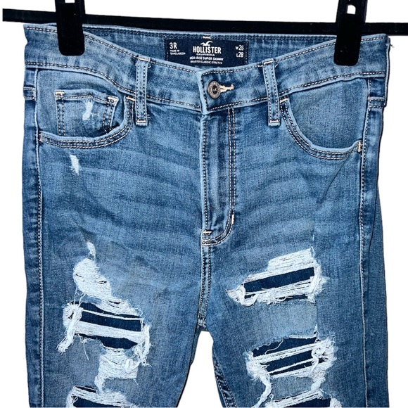 HOLLISTER | DISTRESSED HIGH RISE SUPER SKINNY DENIM JEANS - Picture 3 of 7